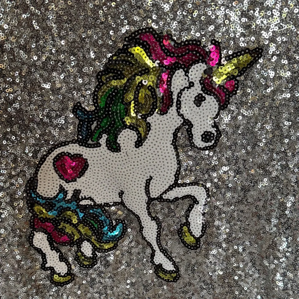 Lola + The Boys Silver Sequin Jacket with Multicolor Stars and Unicorn EUC - Picture 3 of 6